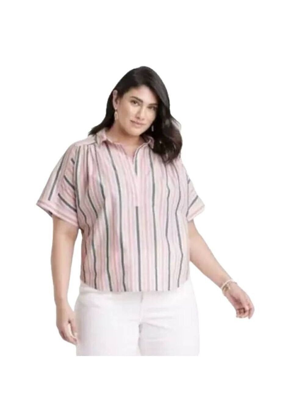 Universal Thread Striped Split Neckline Blouse 4X